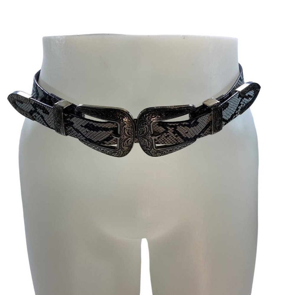Silver Southwestern Double Buckle Snake Belt M/L